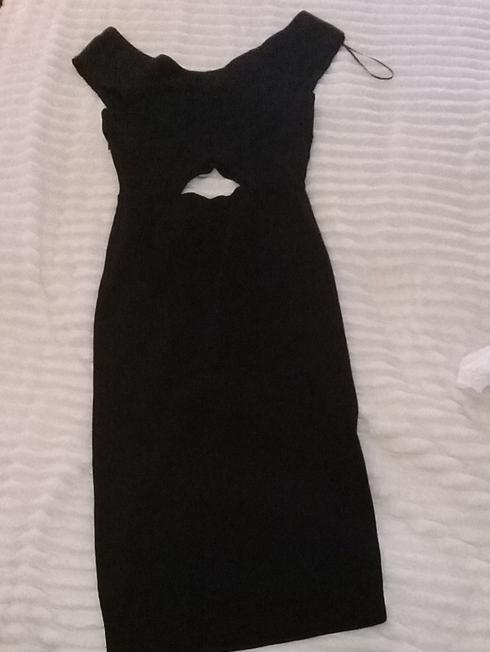 All in Favor Black One-Shoulder Midi Dress with Waist Cutout